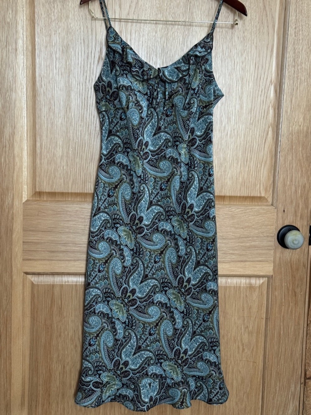Alyn Paige Teal and Black Paisley Slip Midi Dress